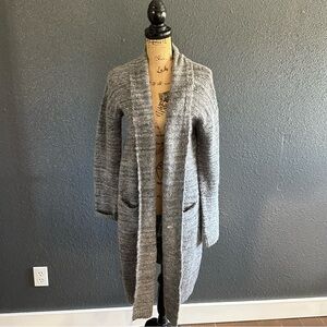 Max Studio London Long Cardigan Sweater Large Gray Open Front Pockets